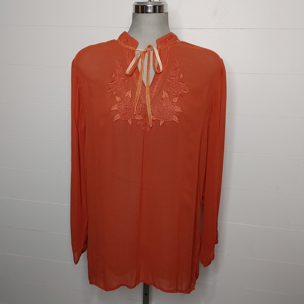 Sheer embroidered boho top size S